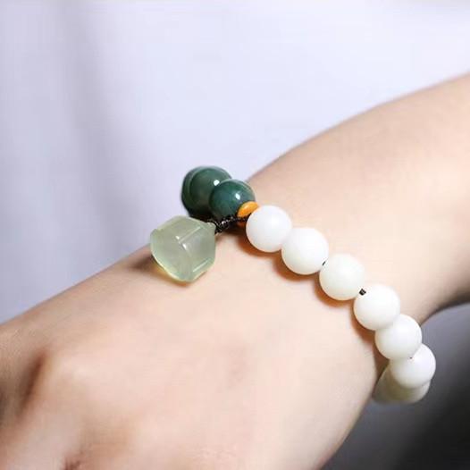 Bodhi Root Bracelet-Green Agate Lotus Jade Bead - FengshuiGallary
