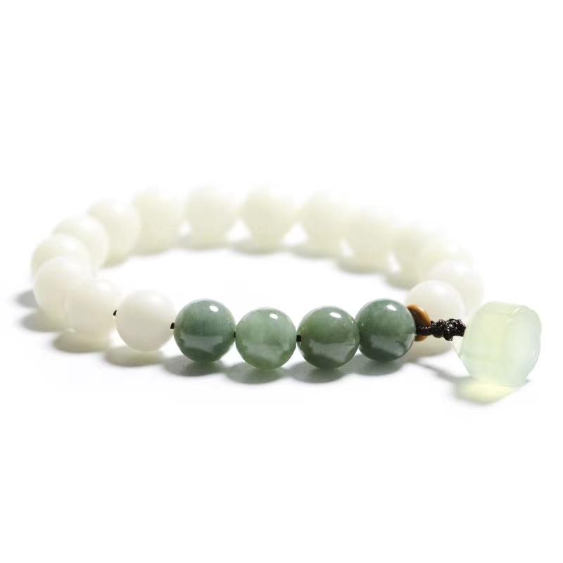 Bodhi Root Bracelet-Green Agate Lotus Jade Bead - FengshuiGallary