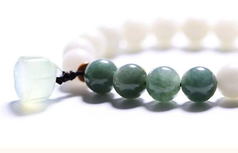 Bodhi Root Bracelet-Green Agate Lotus Jade Bead - FengshuiGallary