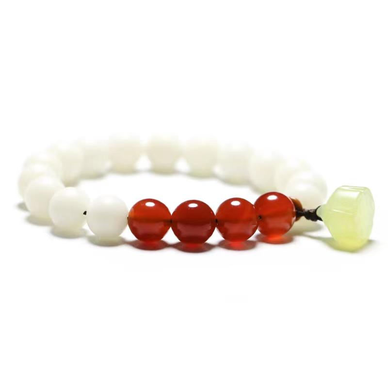 Bodhi Root Bracelet-Green Agate Lotus Jade Bead - FengshuiGallary