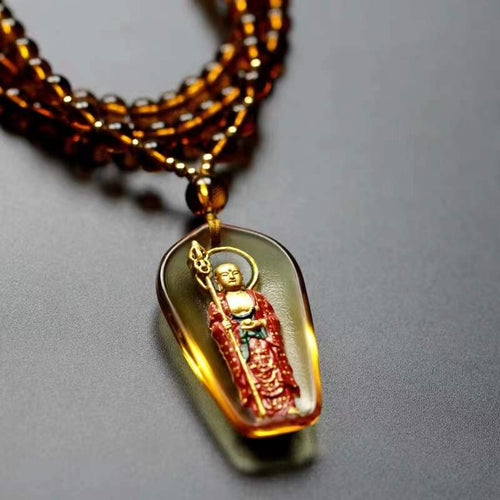Bodhisattva Ksitigarbha Glaze 24k Gold Pendant-Earth Store Bodhisattva - FengshuiGallary