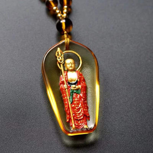 Bodhisattva Ksitigarbha Glaze 24k Gold Pendant-Earth Store Bodhisattva - FengshuiGallary