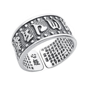 Buddhism Heart Sutra Lucky Silver Ring - FengshuiGallary