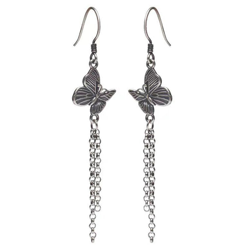 Butterfly Earrings-Vintage 925 Silver Tassel - FengshuiGallary