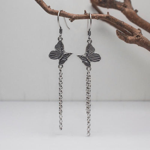 Butterfly Earrings-Vintage 925 Silver Tassel - FengshuiGallary