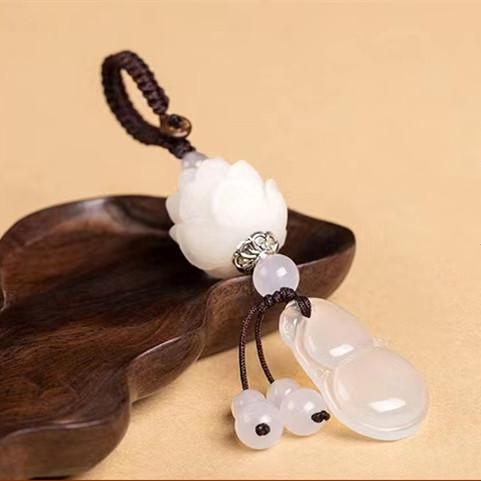 Chalcedony Keychain-White Lotus Flower - FengshuiGallary
