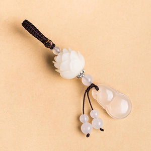Chalcedony Keychain-White Lotus Flower - FengshuiGallary
