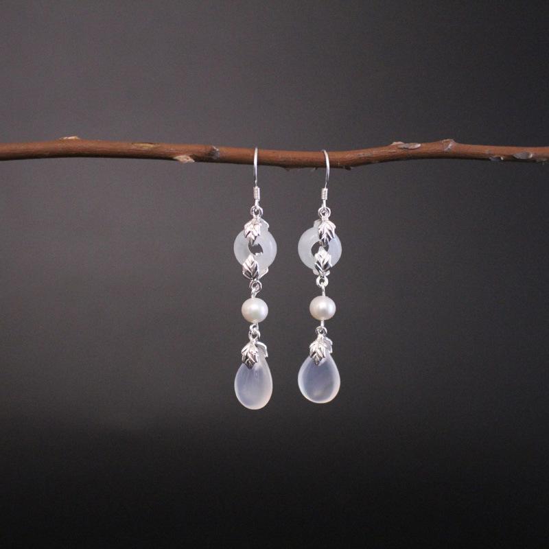 Chalcedony White Pearl Earrings - FengshuiGallary