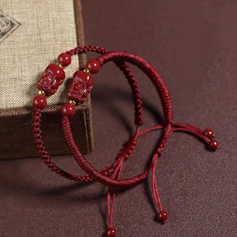 Cinnabar Bracelet-Fengshui Pixiu Golden Beads - FengshuiGallary