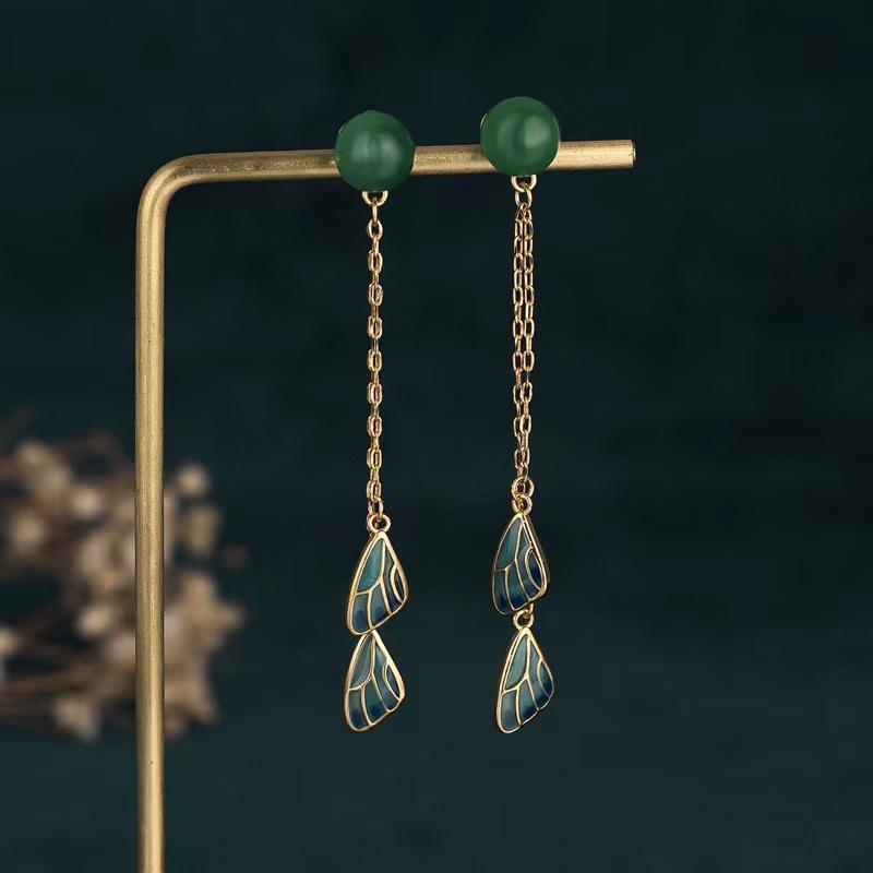 Cloisonne Green Jade Lucky Drop Earring - FengshuiGallary