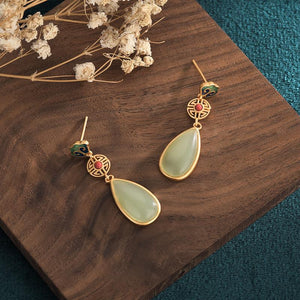 Cloisonne Green Jade Lucky Earrings - FengshuiGallary