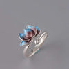 Cloisonne Lotus Flower Silver Ring - FengshuiGallary