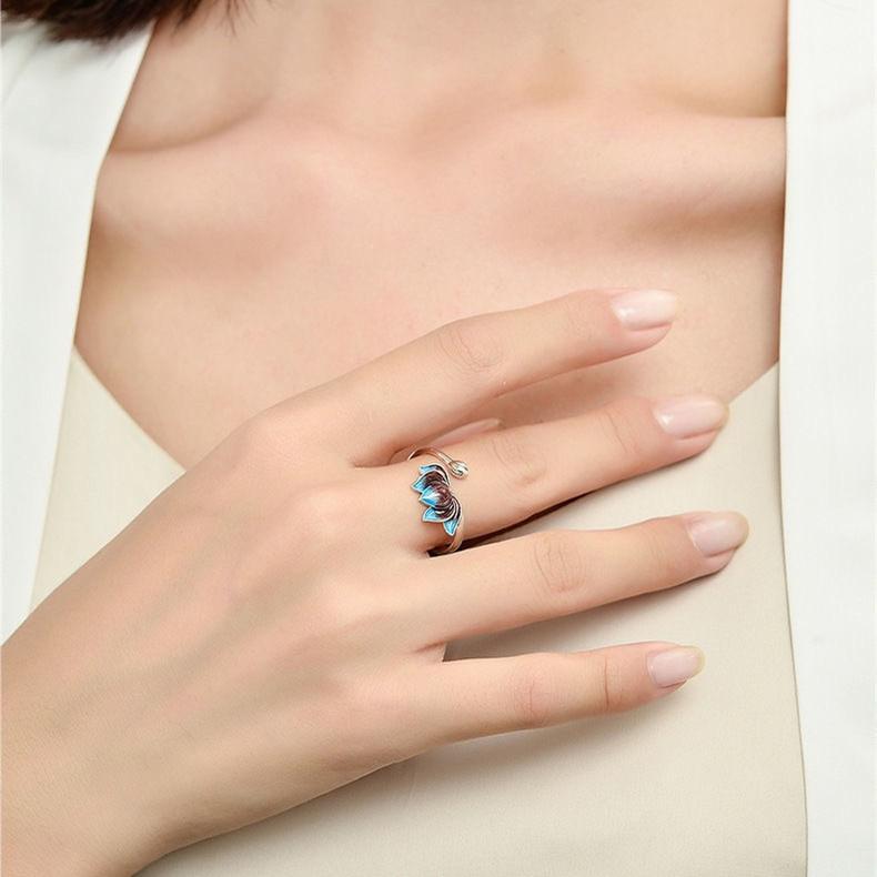 Cloisonne Lotus Flower Silver Ring - FengshuiGallary