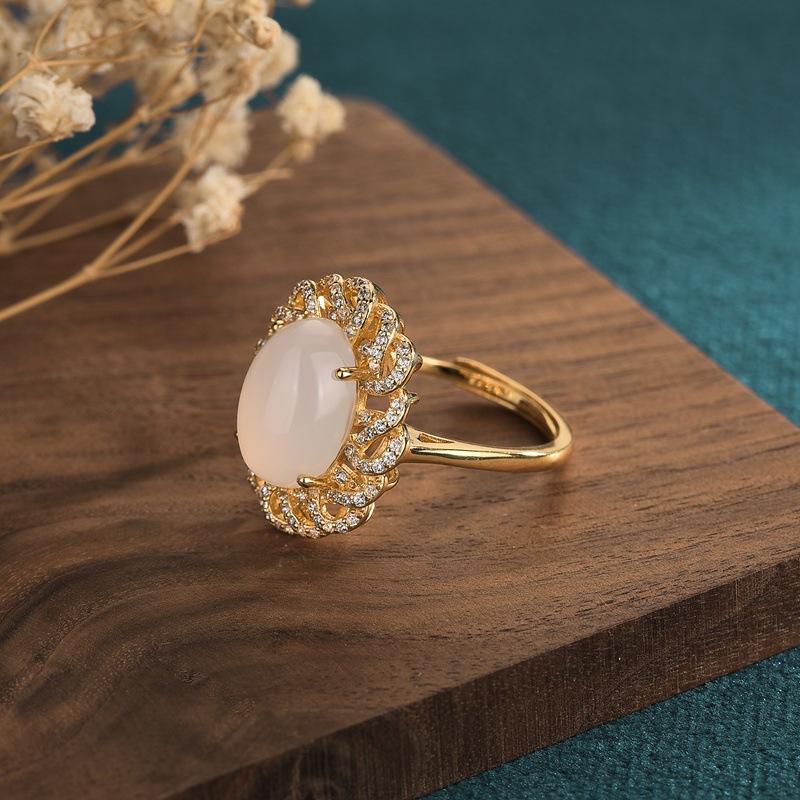 Cubic Zircon White Jade Wealth Ring - FengshuiGallary
