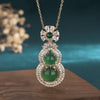 Cubic Zirconia Crystals Green Jade Calabash Pendant Necklace - FengshuiGallary