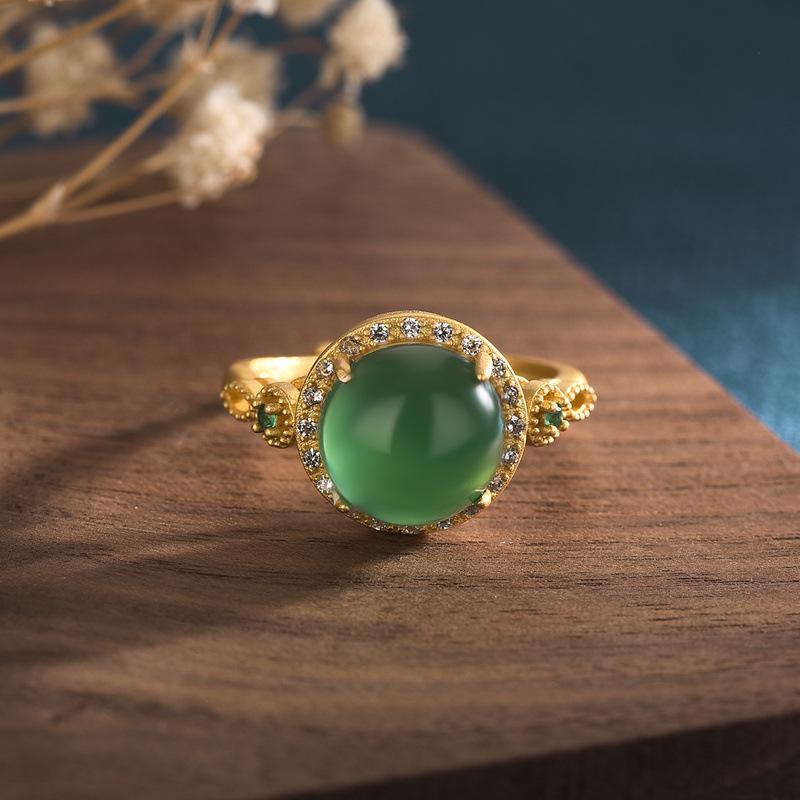 Cubic Zirconia Crystals Green Jade Wealth Ring - FengshuiGallary