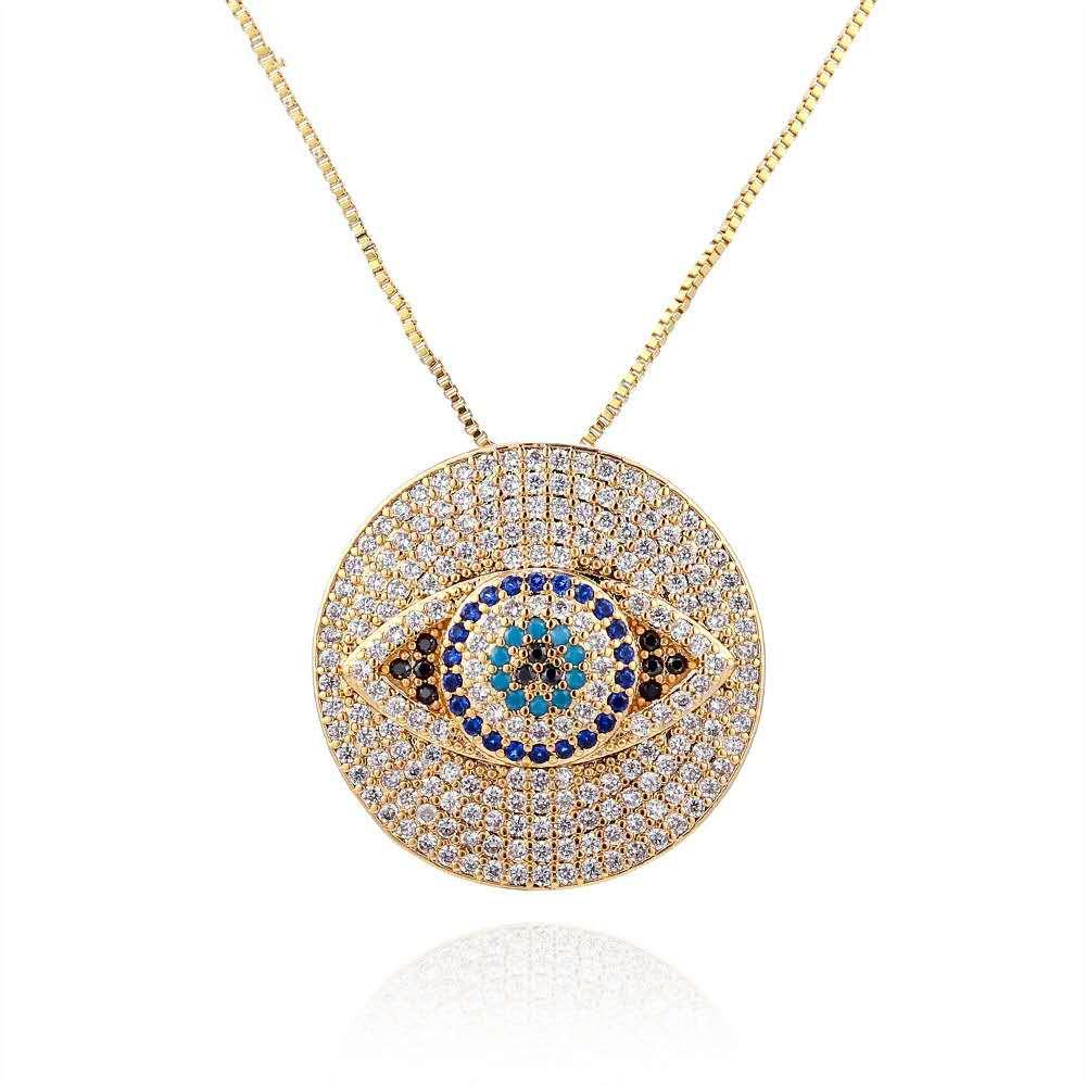 Diamond Studded Evil Eye Protection Pendant Necklace - FengshuiGallary