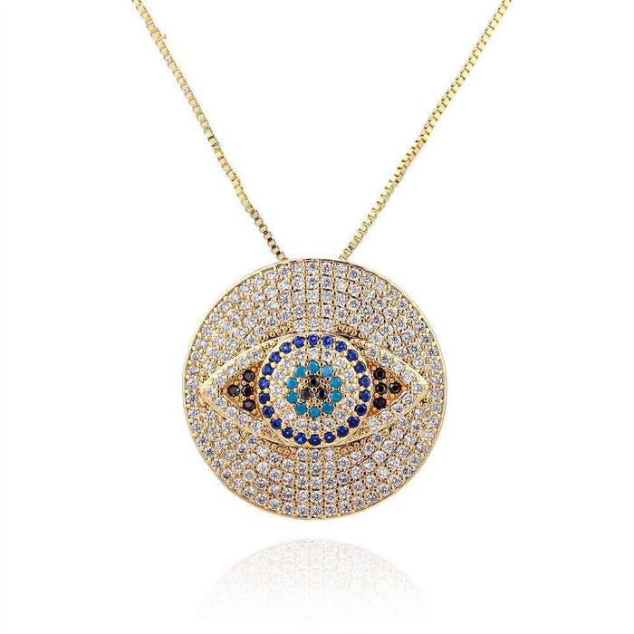 Diamond Studded Evil Eye Protection Pendant Necklace - FengshuiGallary