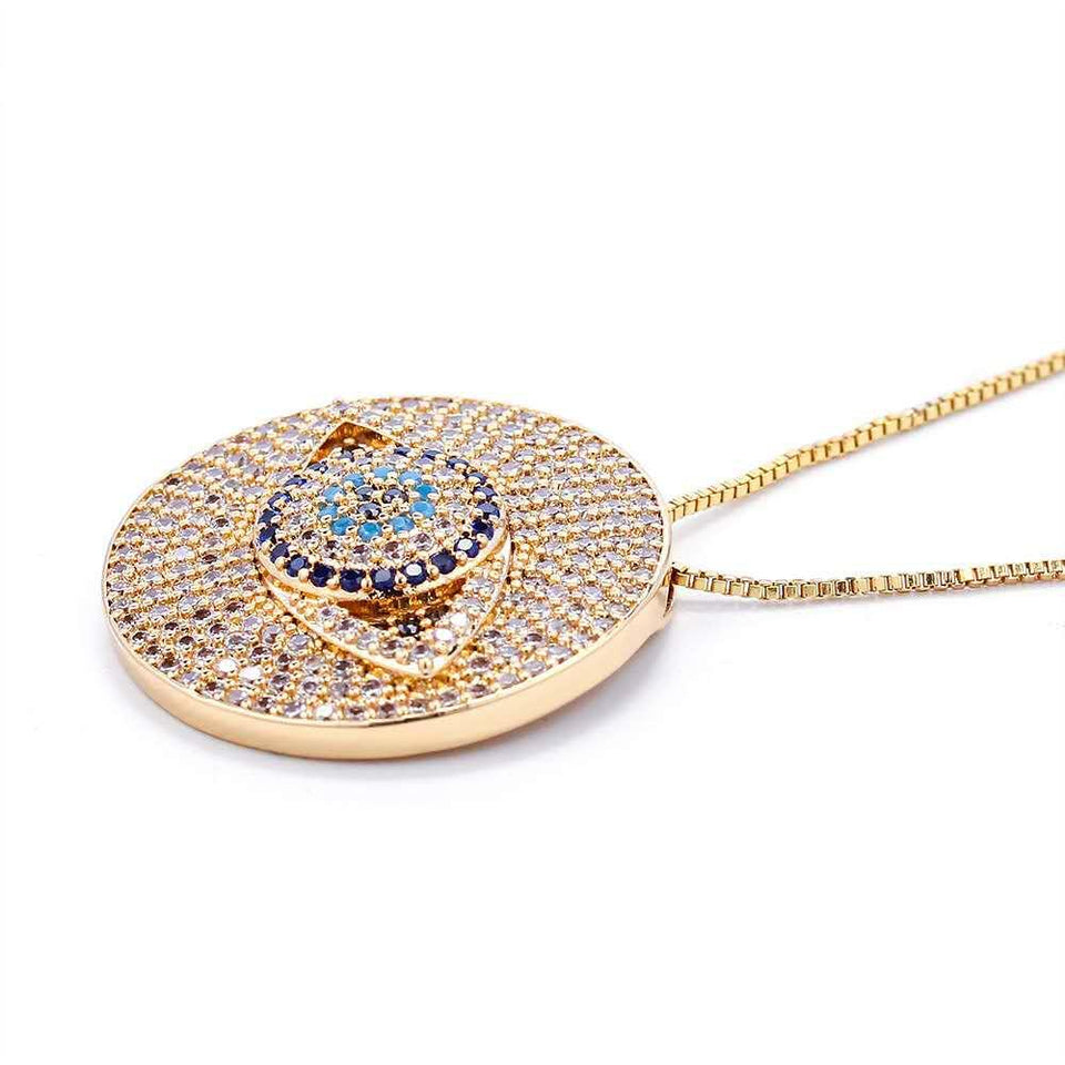 Diamond Studded Evil Eye Protection Pendant Necklace - FengshuiGallary