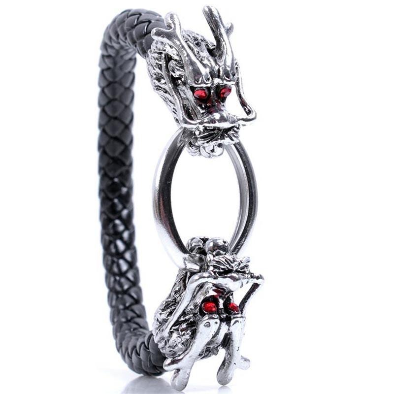 Double Dragon Leather Rope Lucky Bracelet - FengshuiGallary