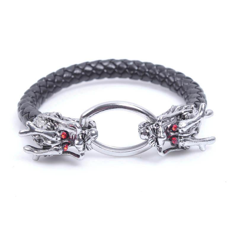 Double Dragon Leather Rope Lucky Bracelet - FengshuiGallary