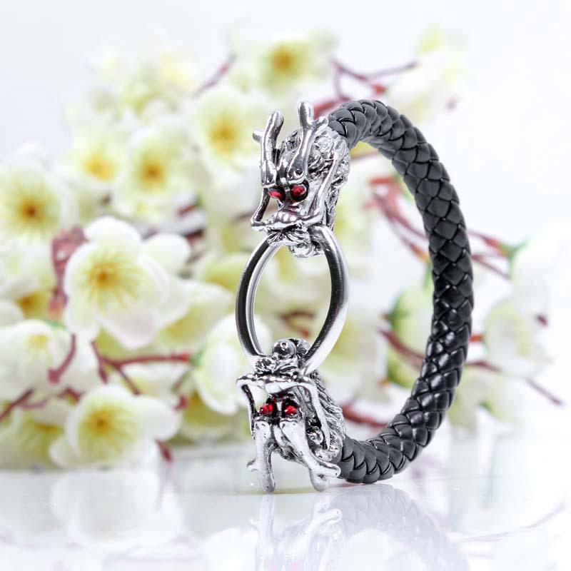 Double Dragon Leather Rope Lucky Bracelet - FengshuiGallary