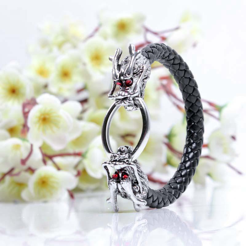 Double Dragon Leather Rope Lucky Bracelet - FengshuiGallary