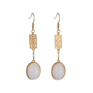 Double Happiness White Jade Lucky Earring - FengshuiGallary