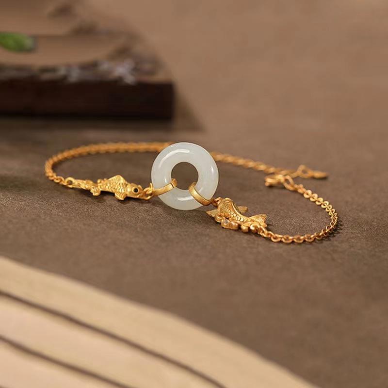 Double Koi Fish Jade Bracelet - FengshuiGallary