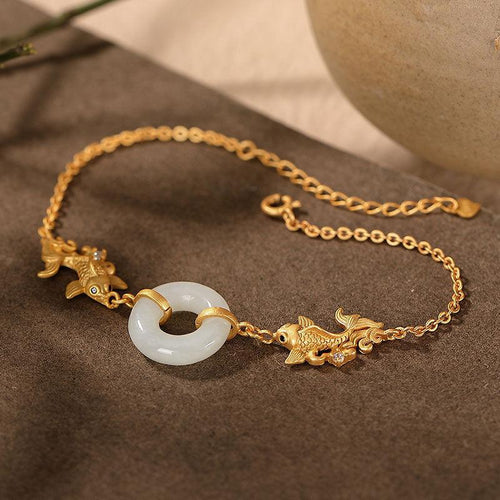 Double Koi Fish Jade Bracelet - FengshuiGallary