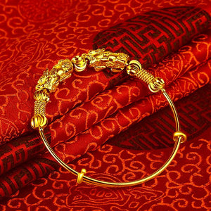 Double Pixiu Golden Wealth Bangle - FengshuiGallary
