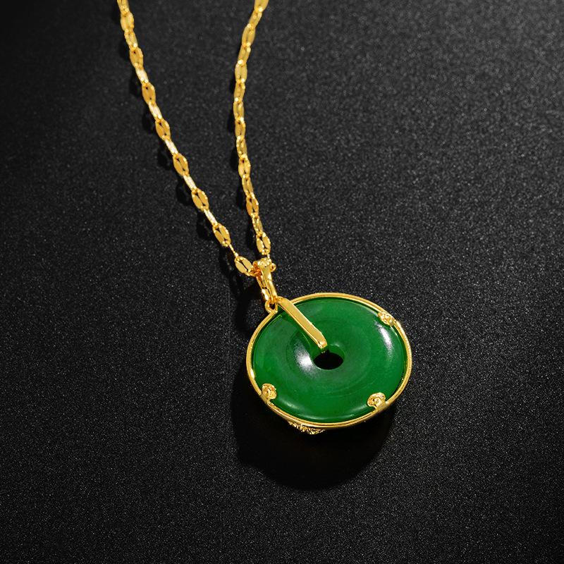 Dragon & Phoenix Green Jade Auspicious Pendant Necklace - FengshuiGallary