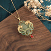 Dragon& Phoenix Green Jade Enamel Gold Pendant Necklace - FengshuiGallary