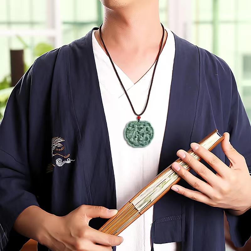 Dragon Phoenix Lucky Pendant-Grade A White Jade - FengshuiGallary