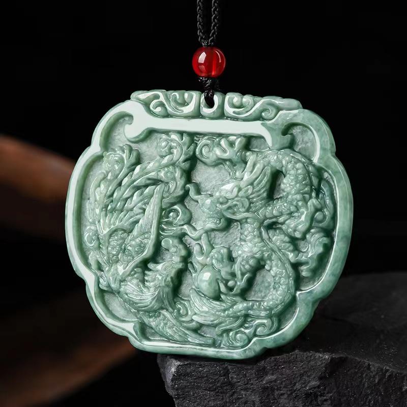 Dragon Phoenix Lucky Pendant-Grade A White Jade - FengshuiGallary