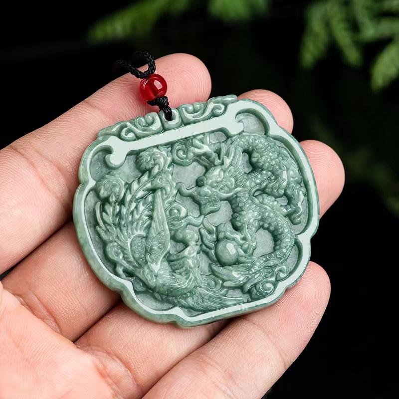 Dragon Phoenix Lucky Pendant-Grade A White Jade - FengshuiGallary