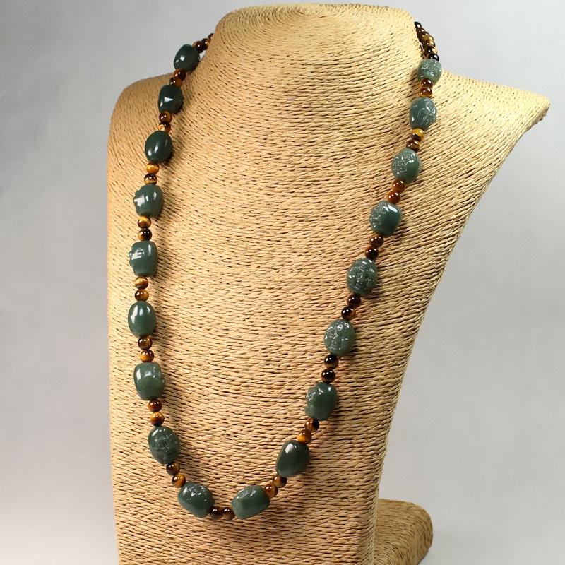 Eighteen Arhats Green Jade Carving Beads Tailsman Necklace - FengshuiGallary