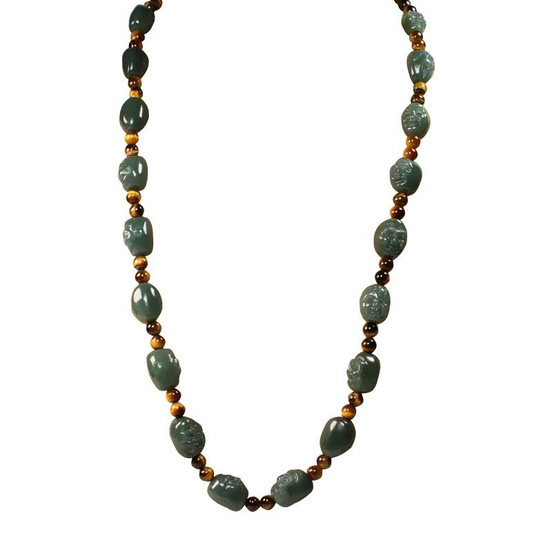 Eighteen Arhats Green Jade Carving Beads Tailsman Necklace - FengshuiGallary