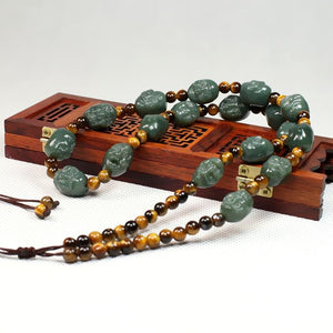 Eighteen Arhats Green Jade Carving Beads Tailsman Necklace - FengshuiGallary
