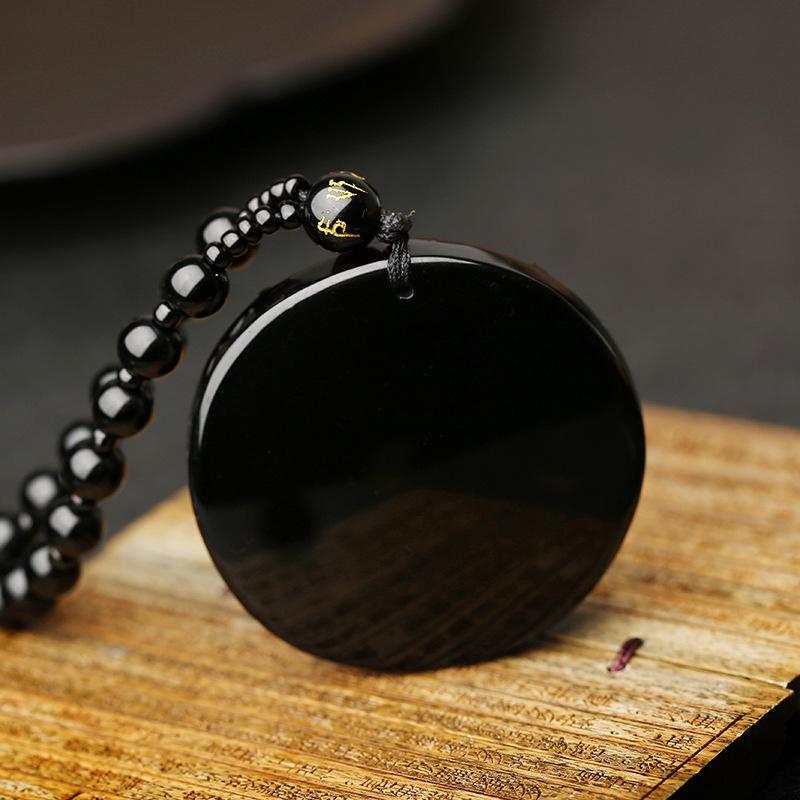 Elephant Ganesha Obsidian Pendant Necklace - FengshuiGallary