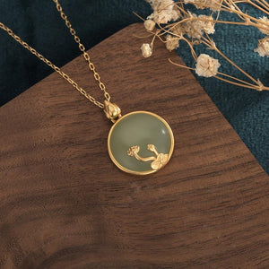 Emerald Gold Lotus Wealth Pendant Necklace - FengshuiGallary
