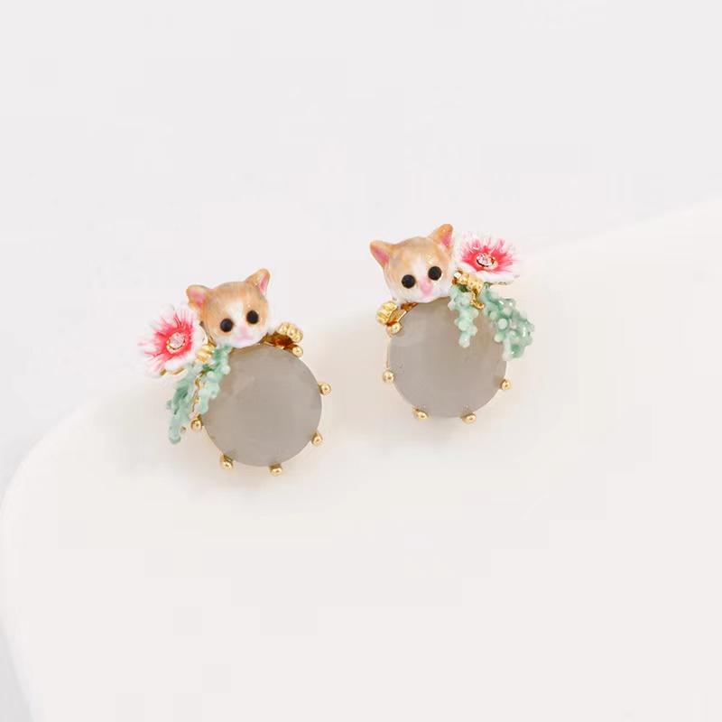 Enamel Cat Rhinestone Lucky Earrings - FengshuiGallary