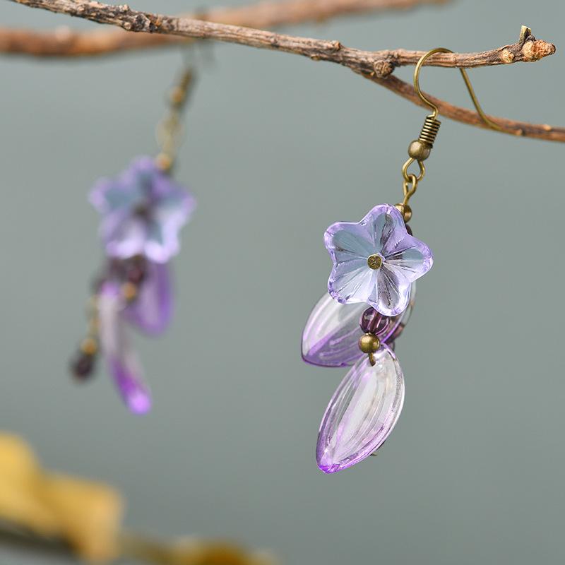 Feng Shui Amethyst Flower Drop Wealth Earring - FengshuiGallary