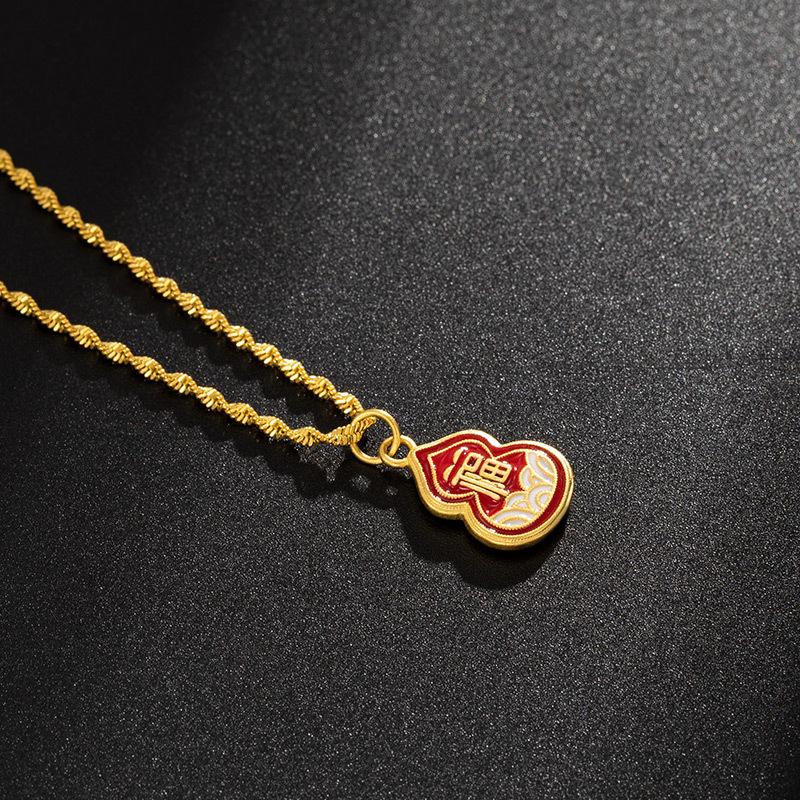 Feng Shui Blessing Calabash Gold Pendant Necklace - FengshuiGallary