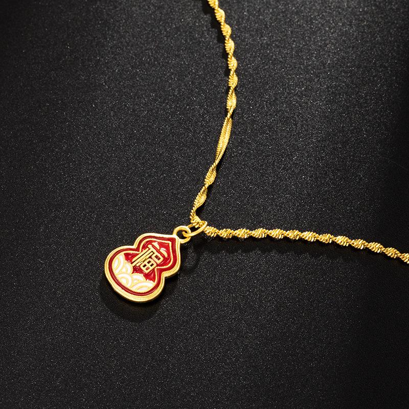 Feng Shui Blessing Calabash Gold Pendant Necklace - FengshuiGallary