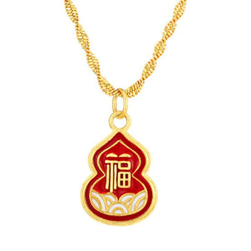 Feng Shui Blessing Calabash Gold Pendant Necklace - FengshuiGallary