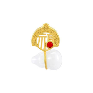 Feng Shui Blessing White Jade Calabash Gold Pendant Necklace - FengshuiGallary