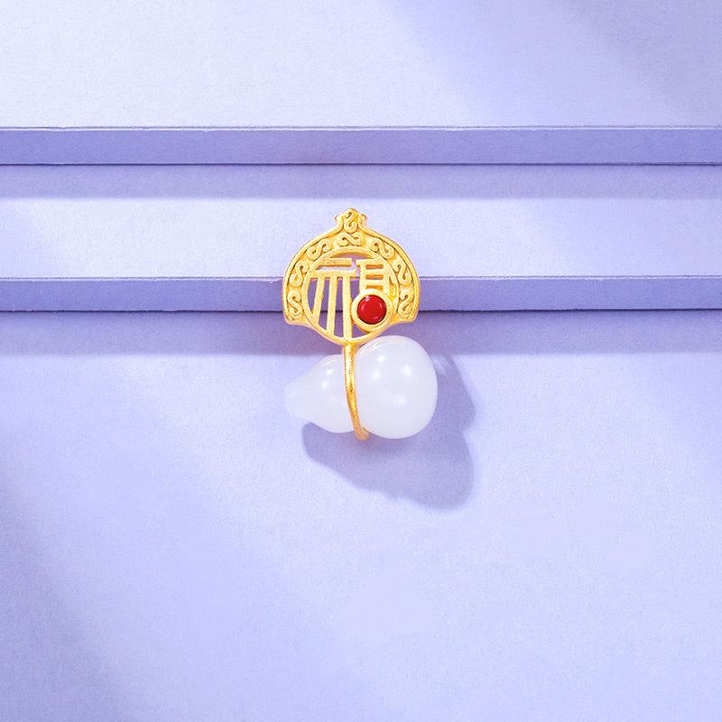 Feng Shui Blessing White Jade Calabash Gold Pendant Necklace - FengshuiGallary