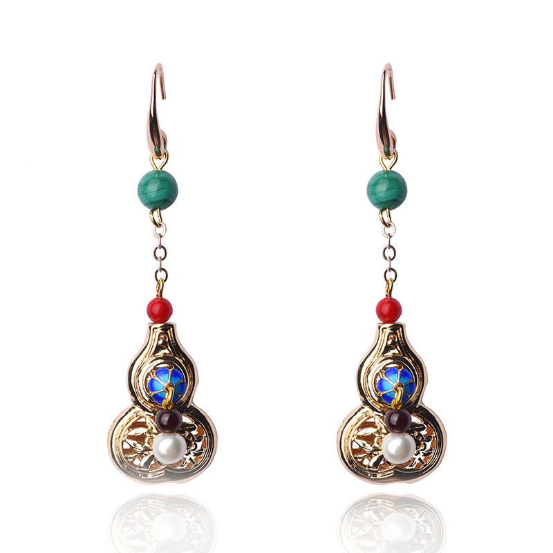 Feng Shui Calabash Gold Cloisonne Wealth Earring - FengshuiGallary