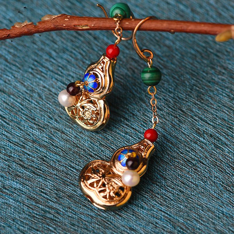 Feng Shui Calabash Gold Cloisonne Wealth Earring - FengshuiGallary